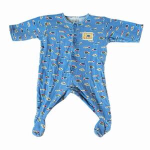 Vintage 90s/00s Baby Boy Blue Sleeper One Piece With Vehicles Size 9m